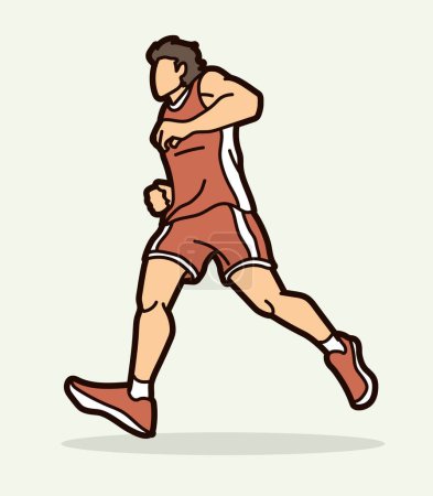 Téléchargez les illustrations : Un homme commence à courir Action Marathon Coureur Cartoon Sport Graphic Vector - en licence libre de droit