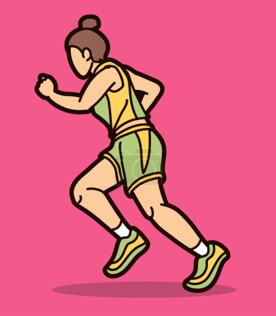 Illustration for A Woman Start Running Jogging Marathon Runner Movement Action Cartoon Sport Graphic Vector - Royalty Free Image