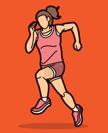 Ilustración de Una mujer comienza a correr Jogging Marathon Runner Movimiento Acción Dibujos Animados Deporte Vector Gráfico - Imagen libre de derechos