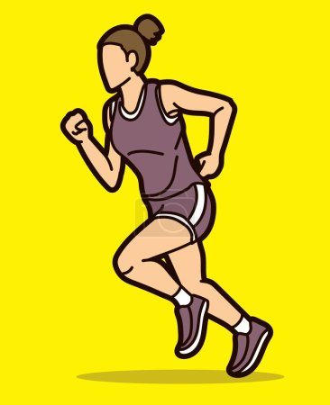 Téléchargez les illustrations : Une femme commence à courir Jogging Marathon Runner Movement Action Cartoon Sport Graphic Vector - en licence libre de droit