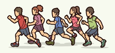 Illustration for Children Running Boy and Girl Playing Together Exercise Runner Jogging Cartoon Sport Graphic Vector - Royalty Free Image