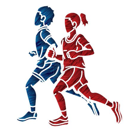 Ilustración de Niños Corriendo Niño y Niña Jugando Juntos Ejercicio Corredor Corriendo Dibujos Animados Deporte Vector Gráfico - Imagen libre de derechos