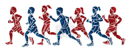 Illustration for Children Running Boy and Girl Playing Together Exercise Runner Jogging Cartoon Sport Graphic Vector - Royalty Free Image