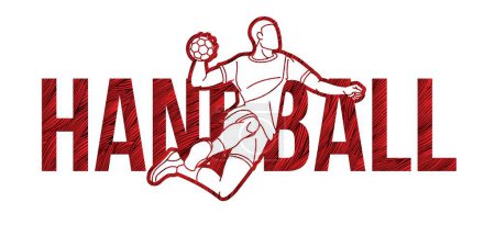 Ilustración de Balonmano Deporte Texto diseñado con el jugador Acción Dibujos animados Deporte Gráfico Vector - Imagen libre de derechos