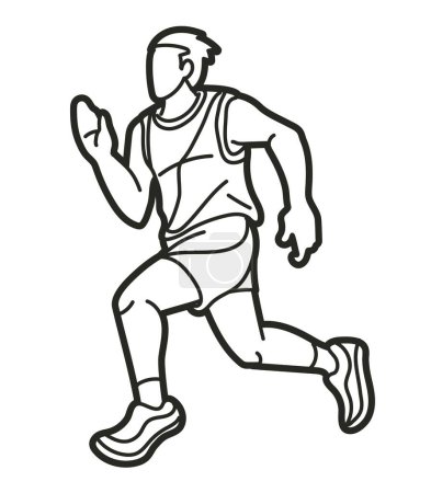 Téléchargez les illustrations : Course à pied Mouvement d'action Marathon Runner Un homme Commencer à courir Cartoon Sport Graphic Vector - en licence libre de droit
