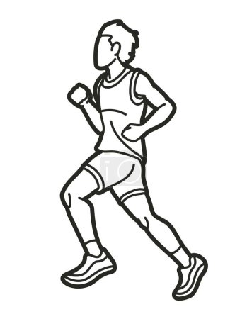 Ilustración de Correr acción Movimiento Maratón Corredor Un hombre Empezar a correr Dibujos animados Deporte gráfico Vector - Imagen libre de derechos