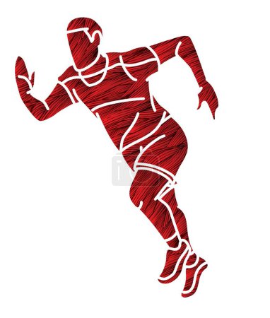 Téléchargez les illustrations : Course à pied Mouvement d'action Marathon Runner Un homme Commencer à courir Cartoon Sport Graphic Vector - en licence libre de droit