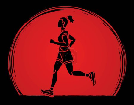 Illustration for A Woman Start Running Action Marathon Runner Cartoon Sport Graphic Vector - Royalty Free Image