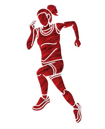 Illustration for A Woman Start Running Action Marathon Runner Cartoon Sport Graphic Vector - Royalty Free Image