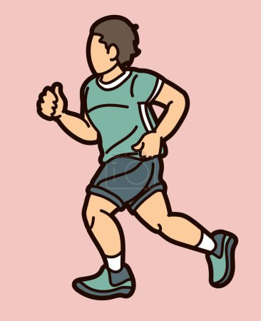 Ilustración de Un niño corriendo movimiento de acción Dibujos animados Deporte gráfico Vector - Imagen libre de derechos