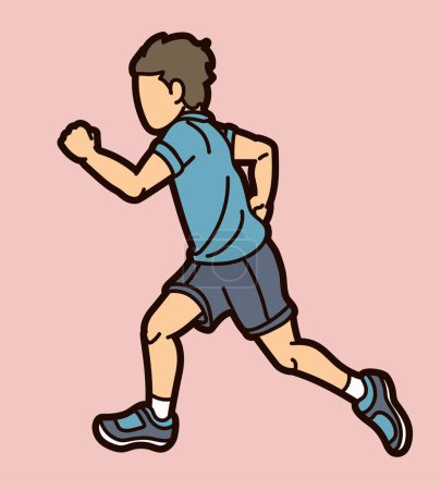 Ilustración de Un niño corriendo movimiento de acción Dibujos animados Deporte gráfico Vector - Imagen libre de derechos