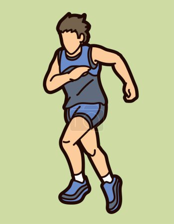 Téléchargez les illustrations : Un garçon courant Action Mouvement Cartoon Sport Graphic Vector - en licence libre de droit