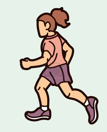 Ilustración de Una chica corriendo movimiento de acción Dibujos animados Deporte gráfico Vector - Imagen libre de derechos