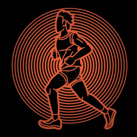 Illustration for A Man Running Action Marathon Runner Start Running  Movement  Cartoon Sport Graphic Vector - Royalty Free Image