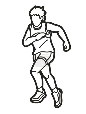 Téléchargez les illustrations : Un garçon commence à courir Action Jogging Un mouvement d'enfant Cartoon Sport Graphic Vector - en licence libre de droit