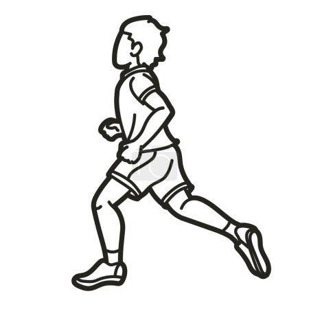 Téléchargez les illustrations : Un garçon commence à courir Action Jogging Un mouvement d'enfant Cartoon Sport Graphic Vector - en licence libre de droit