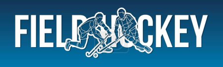 Ilustración de Diseño de fuente de hockey sobre hierba con jugador masculino Acción Vector gráfico de dibujos animados - Imagen libre de derechos
