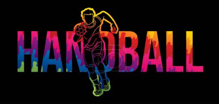 Illustration for Handball Sport Male Player Action with Text Design Cartoon Graphic Vector - Royalty Free Image