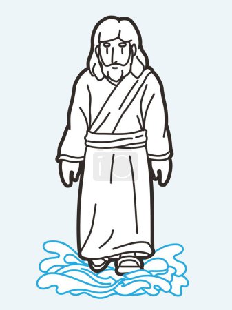 Illustration for Jesus Performed the Miracle of Walking on Water Cartoon Graphic Vector - Royalty Free Image