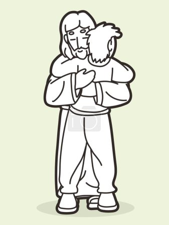 Illustration for Jesus  Hugged a Man with Love and Comfort Cartoon Graphic Vector - Royalty Free Image
