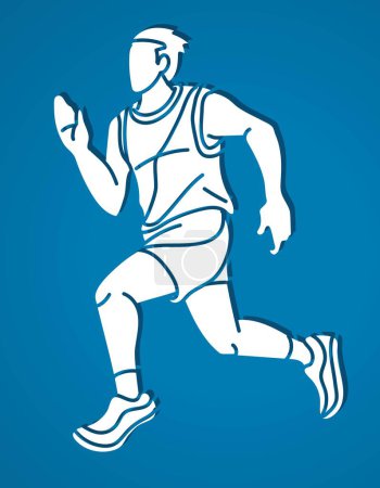 Téléchargez les illustrations : Marathon Runner Start Running A Man Running Action Movement Cartoon Sport Graphic Vector - en licence libre de droit