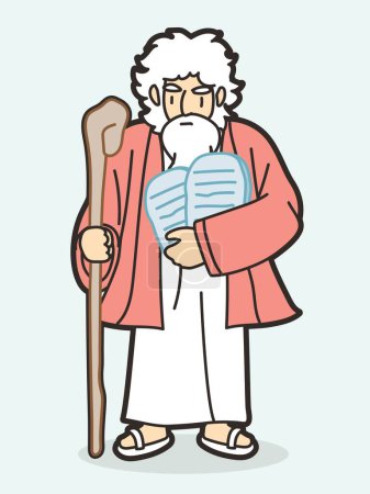 Illustration for Moses and Ten Commandments Stone from Yahweh God of Israel Cartoon Graphic Vector - Royalty Free Image