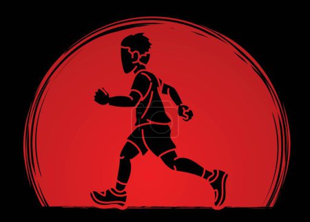Ilustración de Un niño comienza a correr acción trotar un niño movimiento Dibujos animados Deporte gráfico vector - Imagen libre de derechos