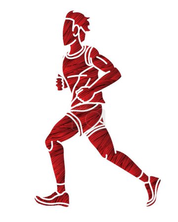 Téléchargez les illustrations : Un homme courant Action Vitesse Mouvement Marathon Coureur Cartoon Sport Graphic Vector - en licence libre de droit