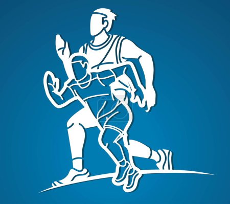 Téléchargez les illustrations : Hommes Course à pied Mélange Action Vitesse Mouvement Marathon Coureur Cartoon Sport Graphic Vector - en licence libre de droit