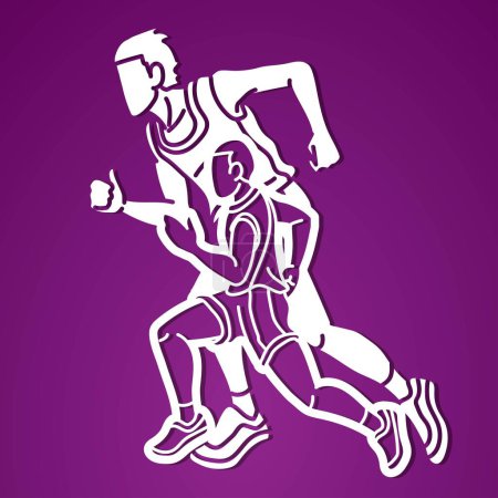 Illustration for Men Running Mix Action Speed Movement Marathon Runner Cartoon Sport Graphic Vector - Royalty Free Image