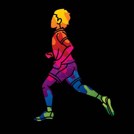 Ilustración de Un chico corriendo un niño trotando jugando dibujos animados deporte gráfico vector - Imagen libre de derechos