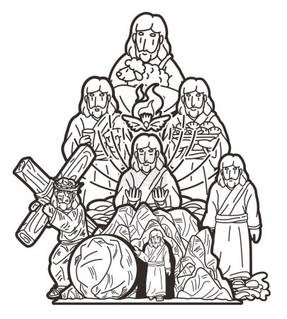 Téléchargez les illustrations : Caricature Jésus-Christ Miracles de Jésus dans la Bible Mélanger l'histoire Graphique vecteur - en licence libre de droit