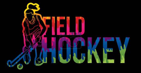 Illustration for Field Hockey Female Player Action with Font Design Cartoon Sport Graphic Vector - Royalty Free Image