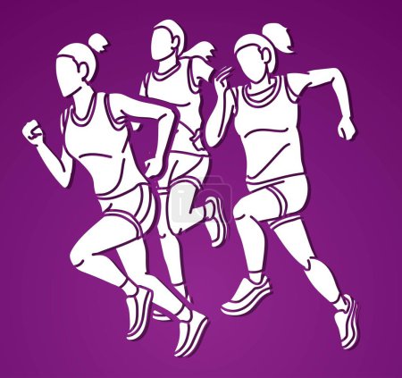 Illustration for Group of Woman Running Marathon Runner Cartoon Sport Graphic Vector - Royalty Free Image