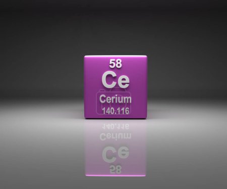 Photo for Cube with Cerium number 58 periodic table, 3d rendering - Royalty Free Image