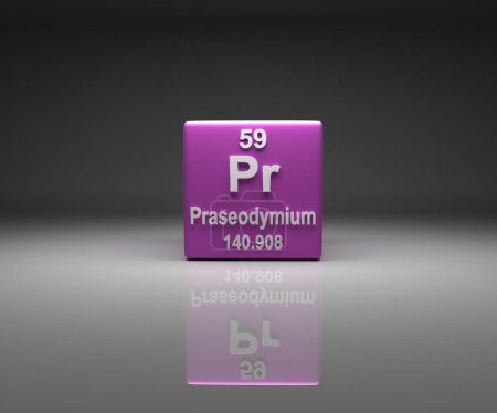 Photo for Cube with Praseodymium number 59 periodic table, 3d rendering - Royalty Free Image
