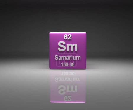 Photo for Cube with Samarium number 62 periodic table, 3d rendering - Royalty Free Image
