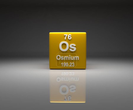 Foto de Cubo con Osmio número 76 tabla periódica, 3d renderizado - Imagen libre de derechos