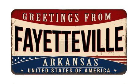 Téléchargez les illustrations : Salutations de Fayetteville vintage rouillé panneau métallique sur un fond blanc, illustration vectorielle - en licence libre de droit