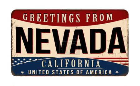 Téléchargez les illustrations : Salutations de Nevada vintage en métal rouillé signe sur un fond blanc, illustration vectorielle - en licence libre de droit