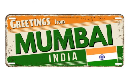 Illustration for Greetings from Mumbai vintage rusty metal plate on a white background, vector illustration - Royalty Free Image
