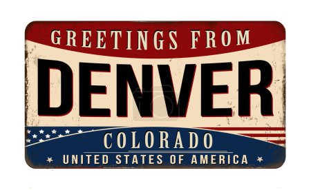 Téléchargez les illustrations : Greetings from Denver vintage rusty metal sign on a white background, vector illustration - en licence libre de droit