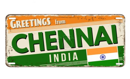 Illustration for Greetings from Chennai vintage rusty metal plate on a white background, vector illustration - Royalty Free Image