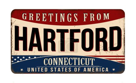 Téléchargez les illustrations : Greetings from Hartford vintage rusty metal sign on a white background, vector illustration - en licence libre de droit