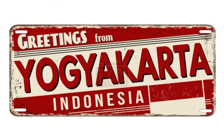Illustration for Greetings from Yogyakarta vintage rusty metal plate on a white background, vector illustration - Royalty Free Image