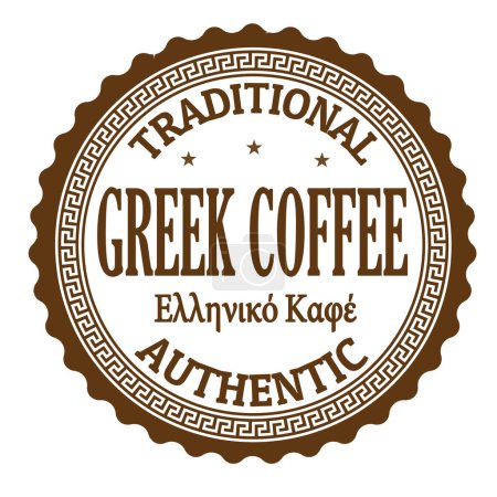 Téléchargez les illustrations : Greek coffee label or stamp on white background, vector illustration - en licence libre de droit