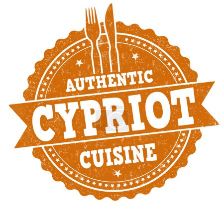 Téléchargez les illustrations : Authentic cypriot cuisine grunge rubber stamp on white background, vector illustration - en licence libre de droit