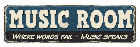Ilustración de Music room vintage rusty metal sign on a white background, vector illustration - Imagen libre de derechos