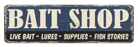 Téléchargez les illustrations : Bait shop vintage rusty metal sign on a white background, vector illustration - en licence libre de droit