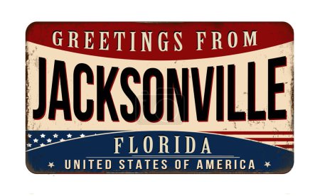 Ilustración de Greetings from Jacksonville vintage rusty metal sign on a white background, vector illustration - Imagen libre de derechos